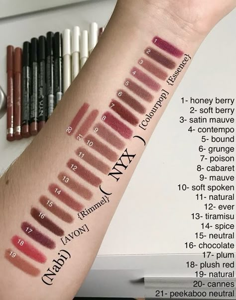 Best lip liners under $5. Colourpop, NYX, Rimmel, Essence. Nyx Lip Pencil Natural, Nyx Brown Lip Liner Swatches, Nyx Brown Lipstick, Best Nyx Lip Liner, Nix Lip Liner, Nyx Lip Liner Sandstorm, Nars Lip Liner, Whipped Caviar Nyx Lip Liner, Nyx Slim Lip Pencil Swatches