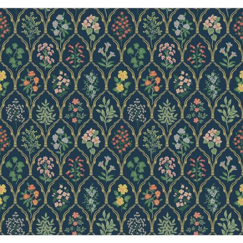 Rifle Paper Co. Rifle Paper Co. Navy Hawthorne Wallpaper Ri5129 | Bellacor Hawthorne Wallpaper, 27 Wallpaper, Assorted Flowers, Washable Wallpaper, Delicate Arch, York Wallpaper, Flower Pattern Design, The Company Store, York Wallcoverings