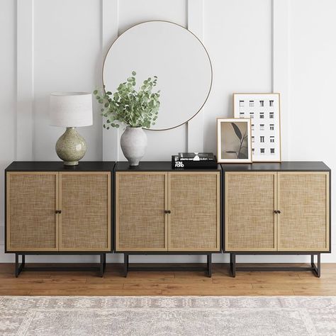 Amazon.com - Nathan James Accent Storage Boho Modern Free Standing Buffet Sideboard Cabinet for Hallway, Entryway, Dining Living Room, Set of 3 Console Table, Andrew - Light Oak/Matte Black - Buffets & Sideboards Large Console Table, Nathan James, Modern Buffet, Sideboard Storage Cabinet, Accent Chests And Cabinets, Buffet Sideboard, Oak Laminate, Hallway Entryway, Accent Doors