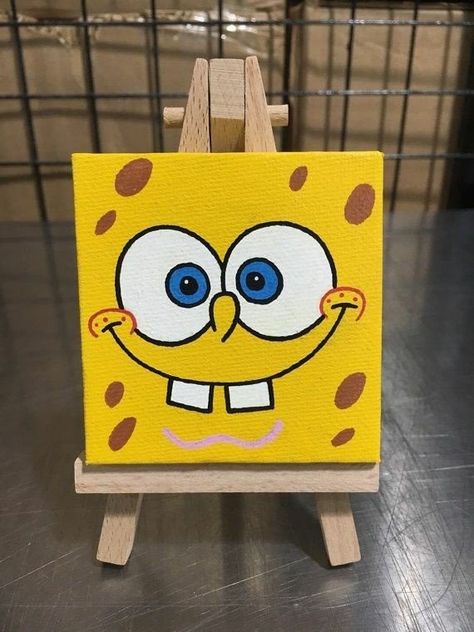 Spongebob Painting, Disney Canvas Art, Kids Canvas Art, Small Canvas Paintings, Simple Canvas Paintings, Cute Canvas Paintings, Easy Canvas Art, Canvas Drawings, Kids Canvas