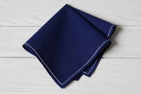 Navy blue handkerchief made of 100% cotton decorated by the white edging, which has beautiful embossed.  This handkerchief also can be added by your monogram.  For requests and orders, please visit our shop 'MyHankyUa'. Handkerchief Aesthetic, Blue Handkerchief, Perfect Person, Embroidered Handkerchief, Animal Spirit, Wedding Lehenga, Suit Accessories, Spirit Animal, The White