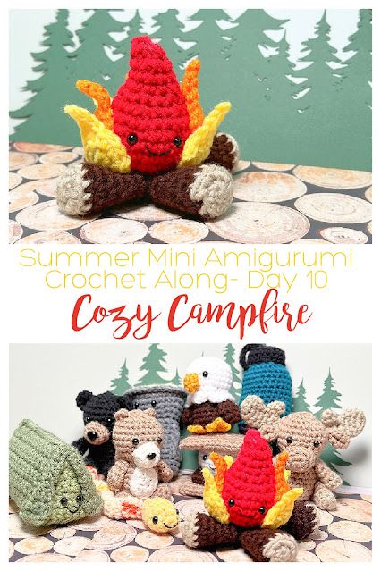 5 Little Monsters: Cozy Campfire- Summer Mini Amigurumi Crochet Along Day 10 Crochet Woodland Creatures Free Pattern, National Park Crochet, Summer Amigurumi Free Pattern, Crochet Camping Ideas, Camping Crochet Patterns, Camp Crochet, Outdoorsy Crochet, Crochet Squishies, Crochet Tent