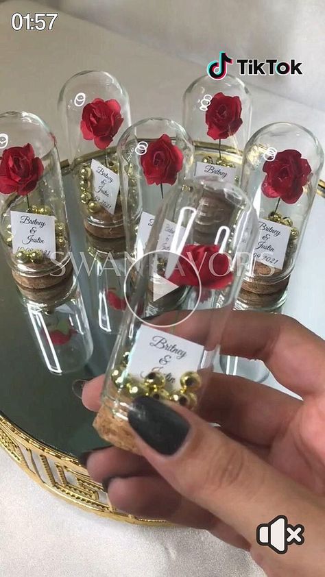 Beauty and the Beast Mini Glass Wedding Favors ? #quinceanera dresses #dresses #outfits #background #wallpaper Debut Giveaways, Glass Wedding Favors, Dome Wedding, Sweet 16 Favors, Beauty And Beast Wedding, Rose Dome, Beauty And The Beast Theme, Quinceanera Favors, Fest Temaer