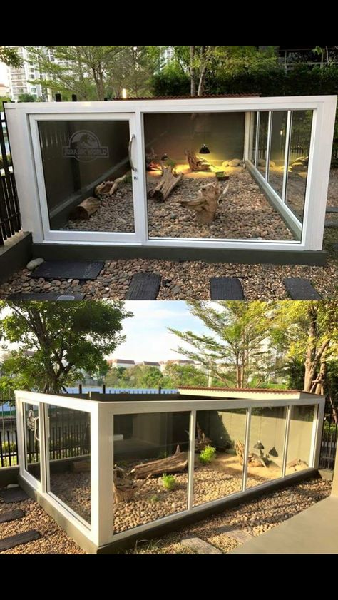 Badass outdoor reptile habitat shared by Mark Prince (original source not known). Outdoor Lizard Enclosure, Genius Inventions Gadgets, Tartaruga Habitat, Iguana Cage, Turtle Enclosure, Bearded Dragon Enclosure, Bearded Dragon Cage, Outdoor Enclosure, Animal Enclosures