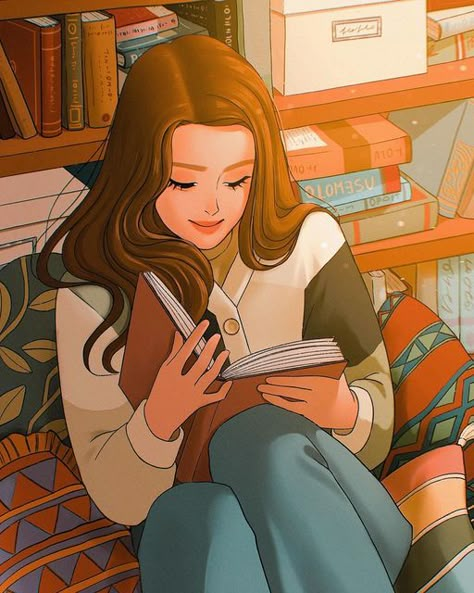 Reading Books Illustration, Girl Reading Book, Illustration Art Girl, Girly Art Illustrations, Girl Reading, Girls Cartoon, Cartoon Girl, Girls Illustration, Dreamy Art