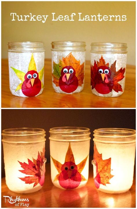 Turkey Leaf Lanterns Leaf Lantern, Thanksgiving Turkey Craft, Amigurumi For Beginners, Mason Jar Lanterns, Lantern Craft, Turkey Crafts, Thanksgiving Preschool, Thanksgiving Decorations Diy, Thanksgiving Art