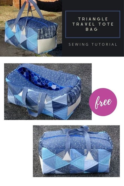 Triangle Travel Tote Bag FREE sewing tutorial - Sew Modern Bags Overnight Bag Pattern, Classic Sewing Patterns, Donation Ideas, Tote Bag Sewing, Duffle Bag Patterns, Wallet Sewing Pattern, Bags Sewing, Bag Sewing Pattern, Crochet Bag Tutorials