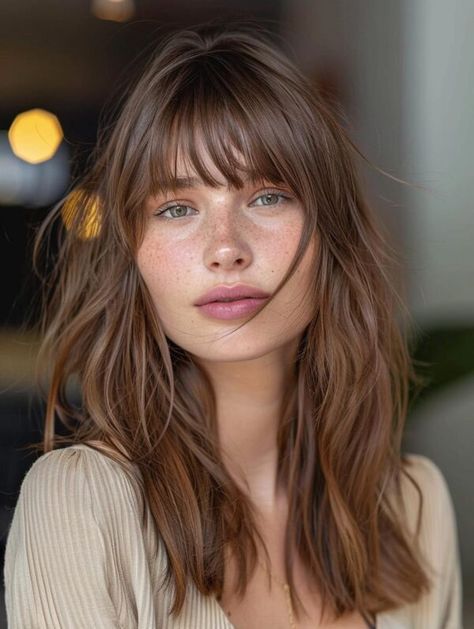 Trendy Long Haircuts with Bangs – Styles for Every Face Shape Oval Face Bangs, Rectangle Face Shape, Bangs Styles, Long Haircuts With Bangs, Light Bangs, Rectangle Face, Soft Bangs, Long Face Shapes, Feathered Bangs