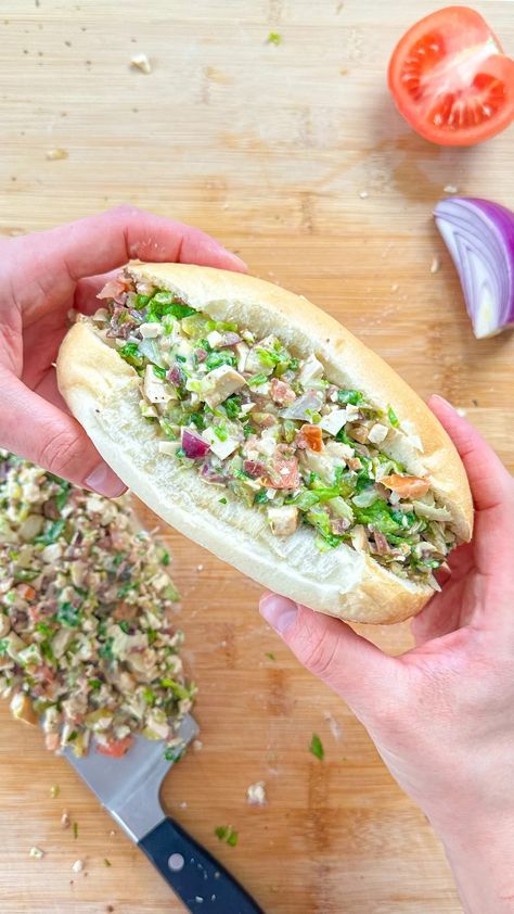 Viral Chopped Italian Sandwich - That Vegan Babe Vegan Ciabatta Sandwich, Chopped Veggie Sandwich, Chopped Italian Sandwich, Chopped Sandwich, Blue Binder, Sandwich Buns, Vegetarian Sandwich Recipes, Smoked Tofu, Tofu Burger