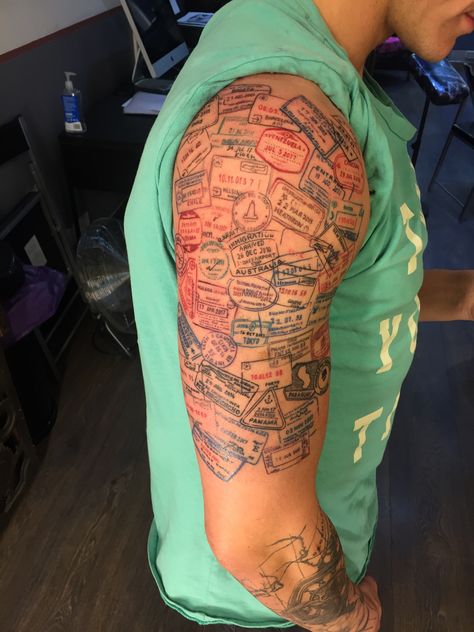 Tattoo Collection Sleeve, Paper Map Tattoo, Travel Map Tattoo, Traveling Tattoos Men, Travel Tattoos Men, Travel Tattoo Half Sleeve Women, Travel Inspired Tattoo Sleeve, Travel Tattoo Ideas For Guys, Travel Tattoo Sleeve Women