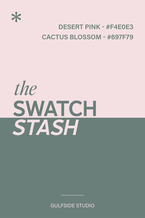 Desert inspired pink + green color combination perfect for brands wanting a muted colorful western aesthetic that pops - featuring a dusty baby pink and a washed catcus green

Follow for more brand color inspo from the gulfside studio swatch stash

HEX codes: #F4E0E3, #697F79 Green Color Combinations, Cactus Blossoms, Western Aesthetic, Hex Codes, Color Inspo, Color Combo, Brand Colors, Muted Colors, Color Combos