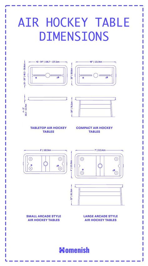 Air hockey is a hugely popular game amongst adults and children, which is played on a tabletop surface by two players at a time. Each player has a handheld disc which they use to shoot the plastic puck to their opponent’s side of the table in hopes of scoring a goal. Air Hockey Tables, Interior Design Template, Hockey Table, Air Hockey Table, Air Hockey, Table Dimensions, Design Template, Hockey, Table Top