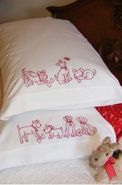 Show details for Playful Pups Pillowcases Bird Brain Designs, Redwork Patterns, Bird Brain, Wool Applique Patterns, Redwork Embroidery, Pillowcase Pattern, Folk Embroidery, Embroidered Pillowcases, Hand Embroidery Pattern