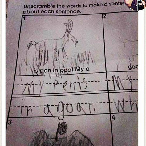 Pin for Later: These Assignments Get an "H" For Hilarious A Spacing Issue Always remember to separate your words.  Source: Instagram user lisafisa Funny Exam Answers, Funny Kid Answers, Funny Test Answers Student, Funniest Kid Test Answers, Kids Test Answers, Homework Humor, Funny School Answers, Funny Kids Homework, Funny Test Answers