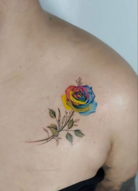 Tie Dye Rose Tattoo, Tye Dye Rose Tattoo, Rainbow Flowers Tattoo, Rainbow Flower Tattoo, Rainbow Rose Tattoo, Couple Tattoo Ideas, Lotus Tattoos, Colour Tattoo For Women, Watercolor Rose Tattoos