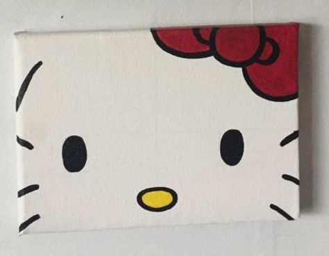 Simple Hello Kitty Painting, Easy Sanrio Paintings, Easy Painting Ideas On Canvas Hello Kitty, Cute Paintings Hello Kitty, Mini Canvas Art Hello Kitty, Kawaii Paintings On Canvas Easy, Canvas Painting Hello Kitty, Coquette Painting Ideas On Canvas Easy, Hello Kitty Painting Canvases Easy