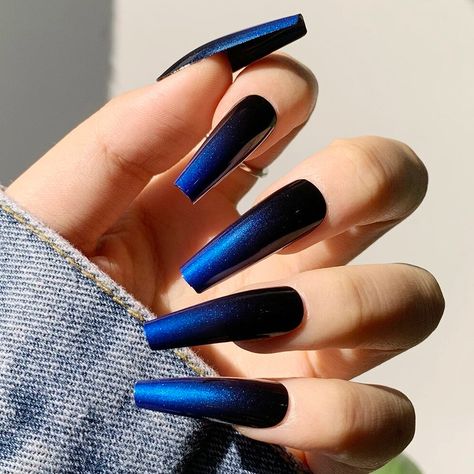 Mauve And Blue Nails, Coffin Dark Nails, Black And Blue Ombre Nails, Fall Colored Nails, Denim Nails, Nails Color Black, Black And Blue Nails, Black Ombre Nails, Blue Ombre Nails