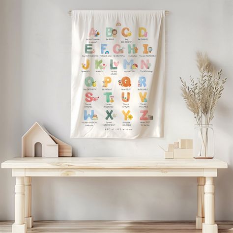 Alphabet Tapestry, Canvas Sublimation, Educational Banner, Abc Chart, Alphabet Banner, Watercolor Alphabet, Educational Decor, Abc Wall, Playful Learning