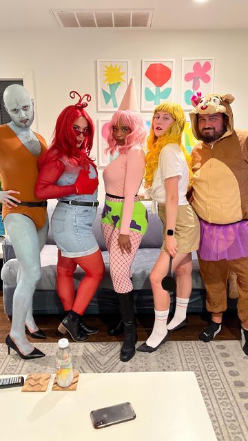 Miss Puff Spongebob Costume, Sponge Bob Group Costume, Me Krabs Costume, Funny Characters Costumes, Spongebob Character Costume Ideas, Patrick Star Inspired Outfits, Spongebob Trio Costume, Halloween Spongebob Costumes, Spongebob Patrick Halloween Costumes