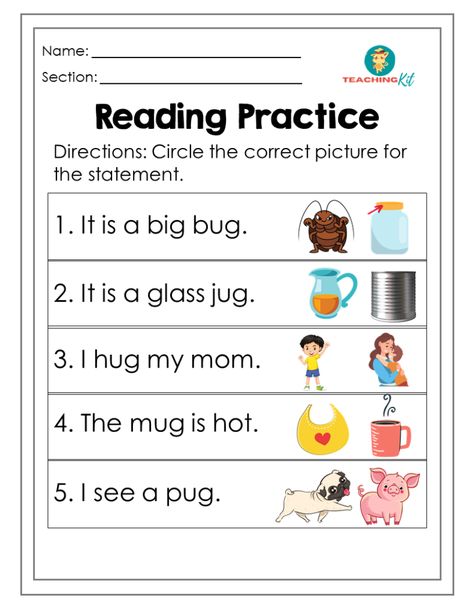 Reading Sentences For Kindergarten, Phonic Book, Short Vowels Activities, Cvc Sentences, Reading Practice Worksheets, Read Cvc Words, Short Vowel Activities, Sentences Worksheet, Sentence Fluency