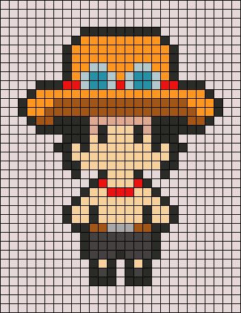 8bit Characters Pixel Art, One Piece Perler Beads Pattern, One Piece Pixel Art Grid, Anime Grid Pattern, One Piece Cross Stitch, Pixel Art Ideas Simple, One Piece Perler Beads, Pixel Art Pattern Anime, Pixel Art Manga