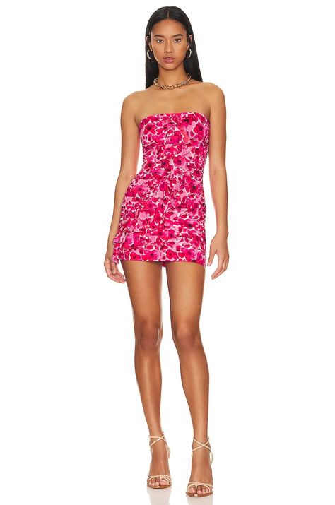 Locker Mini Dresses Homecoming, Hoco Dress Pattern, Silky Hoco Dress, Bright Homecoming Dresses, Pink Floral Hoco Dress, Pink And Orange Floral Dress, Pink Strapless Hoco Dress, Hoco Dress Preppy, Floral Hoco Dress Short