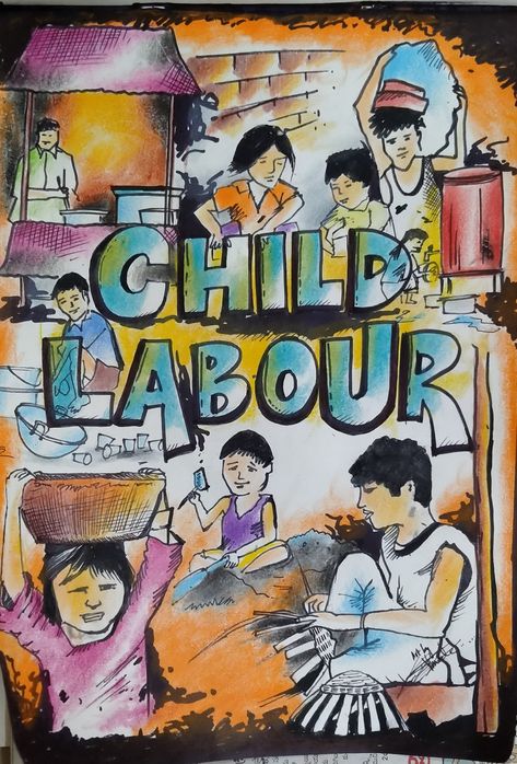 Social Issues Painting Easy, Child Labour Poster Creative, Child Labor Drawing, Child Labor Poster Drawing, Stop Child Labour Posters, Poster On Social Issues Ideas, Poster On Child Labour, Child Labour Poster Drawing, Social Issues Poster