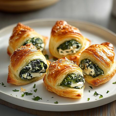 Try these easy Spinach Puffs with Cream Cheese for a flaky, savory snack or appetizer. Quick, tasty, and perfect for any gathering! Cream Cheese Spinach Puffs Ina Garten, Spinach And Cheese Appetizers, Spinach Squares Appetizers, Puff Pastry Cheese Appetizers, Spinach Appetizers Easy, Cheese Puffs Recipe Appetizers, Savory Snacks Healthy, Savory Snacks For Party, Savory Finger Foods