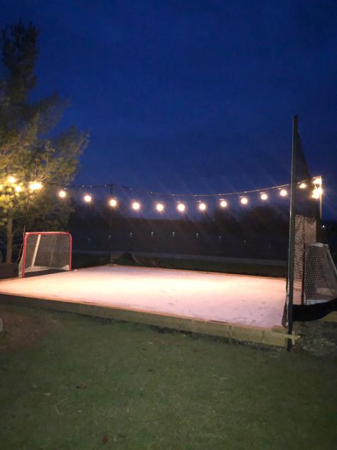 Outdoor Hockey Rink Ideas, Backyard Roller Skating Rink, Diy Ice Rink Backyard, Backyard Hockey Shooting Area, Outdoor Rink Ideas, Outdoor Hockey Rink, Bball Court, Backyard Hockey Rink, Synthetic Ice Rink