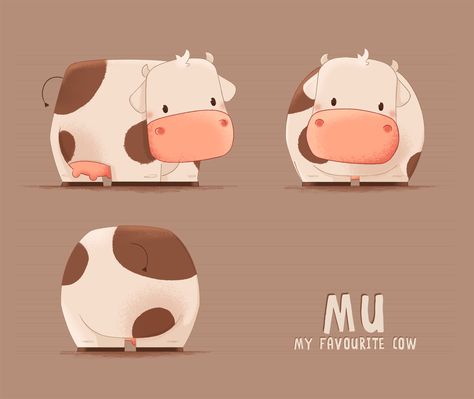 Simple Cow Illustration, Cow Character Illustration, Character Art Design Ideas, Cow Illustration Design, Animal Farm Illustration, Cow Illustration Cute, Cartoon Illustration Characters, 2d Character Illustration, Cow Character Design