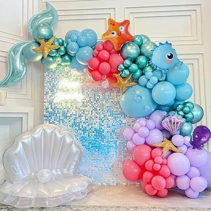 QYCX Marine Animal Balloon Garland Mermaid Tail Balloons Arch Kit Blue Balloon Garland Marine Animal Balloons Mermaid Tail Seashell Balloon for Girl Mermaid Summer Marine Animal Party Decorations, Balloons - Amazon Canada Seashell Balloon, Ocean Themed Birthday Party, Octopus Ocean, Mermaid Pool Parties, Shimmer Wall Backdrop, Ocean Theme Birthday, Mermaid Summer, Mermaid Balloons, Animal Balloons