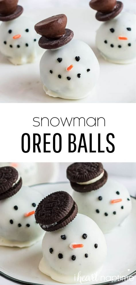 Snowman Oreo Balls, Oreo Balls Christmas, Oreo Balls Recipe, Christmas Baking Recipes, Oreo Balls, Christmas Food Desserts, Xmas Cookies, Christmas Party Food, Christmas Snacks