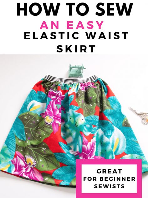 How to make and elastic waist skirt (perfect for beginners!) - Elizabeth Made This Elastic Skirt Tutorial, Elastic Waist Skirt Diy, Beginner Skirt, Easy Sew Skirt, Elastic Waist Skirt Pattern, Diy Skirt Tutorial, Sew Skirt, Diy Elastic, Fabric Store Design