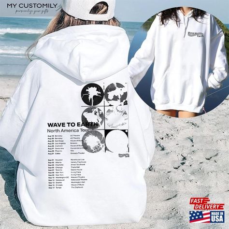 2023 Wave To Earth Us Tour Hoodie Sweatshirt W2e Classic Check more at https://mycustomily.com/product/2023-wave-to-earth-us-tour-hoodie-sweatshirt-w2e-classic/ Wave To Earth Merch, Hollywood Theater, Wave To Earth, Chicago Tours, Korean Bands, Dtf Printing, Fan Shirts, Trending Tshirts, Family Shirts