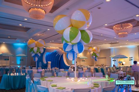 BEE Beach Ball Bat-Mitzvah - with Wave Rider Chic, youthful and FRESH with Let's Celebrate Luxe Beach Wedding, Beach Ball Centerpiece, Beach Ball Centerpiece Ideas, Bay Mitzvah Themes, Beach Theme Bat Mitzvah, Bar Mitzvah Baseball Theme, Summer Kids Party, Neon Bat Mitzvah Theme, Basketball Bar Mitzvah