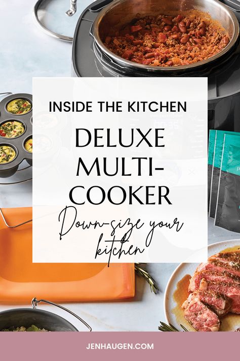 How to Down-Size Your Kitchen: Deluxe Multi-Cooker vs Quick Cooker - Jen Haugen Pampered Chef Pressure Cooker, Pampered Chef Quick Cooker, Pressure Cooker Spaghetti, Multi Cooker Recipes, Pampered Chef Party, Multi Cooker, Pampered Chef Recipes, The Pampered Chef, 15 Minute Meals