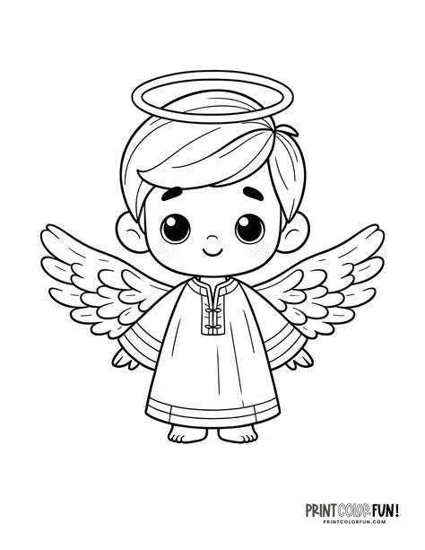 Cute boy angel coloring page from PrintColorFun com Angels Coloring Pages, Angel Drawing Easy, Angel Coloring Pages, Angel Clipart, Christmas Teaching, Angel Gabriel, Angel Drawing, Angel Pictures, Activity Days