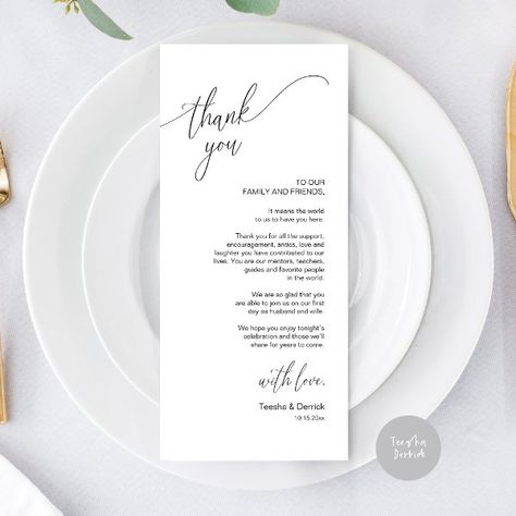 Modern Wedding Dinner Place Setting Thank You Card Dinner Place, Place Setting Cards, Dinner Places, Thank You Card Design, Wedding Plates, Wedding Place Settings, Wedding Dinner, Wedding Place, Creative Wedding