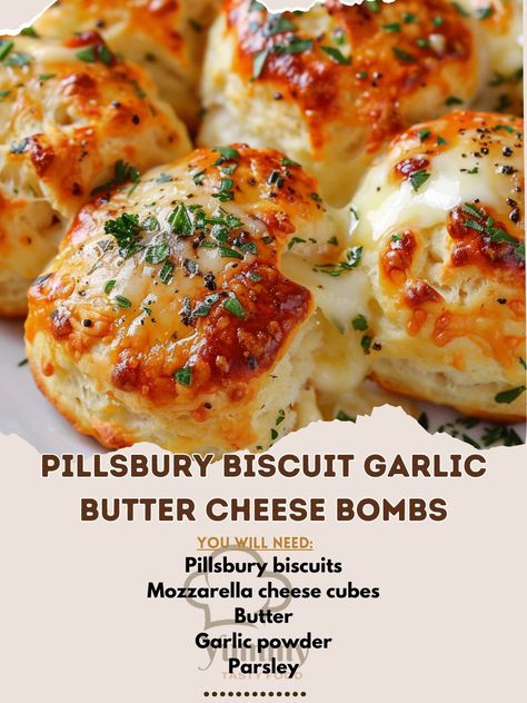 Yummy Recipes | 🧄🧀 Garlic Butter Cheese Bombs – Irresistible bites! #CheeseBombs #SavoryTreats Pillsbury Biscuit Garlic Butter Cheese Bombs Ingredients:... | Instagram Pillsbury Biscuit Recipes, Pillsbury Biscuits, Cheese Cubes, Baked Garlic, Butter Cheese, Side Recipes, Garlic Butter, Food Obsession, Interesting Food Recipes