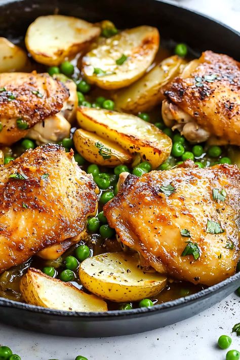 Elevate your dining experience with this classic Chicken Vesuvio recipe, a dish bursting with rich flavors and comforting aromas. Vesuvio Potatoes, Chicken Vesuvio Recipe, Chicken Vesuvio, Chicken Stock Recipe, Date Night Recipes, Skillet Recipes, Fast Easy Meals, Chicago Style, Eat To Live