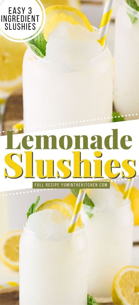 Diy Frozen Lemonade, Homemade Frozen Lemonade, Pink Lemonade Slushie Recipe, Frozen Lemonade Concentrate Recipes, Lemonade Slushy Recipes, Lime Slushie Recipe, Lemon Slushie Recipe, Quick Lemonade Recipe, Blended Lemonade