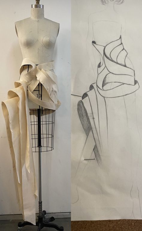 Fashion Origami Design, Architectural Fashion Design, Architecture Inspired Fashion, Draping Skirt, Experimental Fashion, Draping Ideas, Uni Fashion, Architectural Fashion, Garment Construction