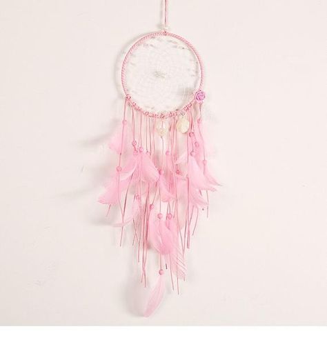 Bohemian Dreamcatcher, Boho chic, Peachy Pink Flowers,Feather, Ribbon, Beads, Nursery Boho Decor, Fe Very Small Bedroom Ideas, Pink Dream Catcher, Very Small Bedroom, Kids Canopy, Hanging Bedroom, Wrapped Lights, Light Girls, Handmade Dreamcatcher, Nordic Decor