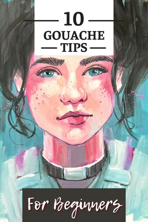 10 tips for Gouache Beginners How To Use Himi Gouache, Working With Gouache, How To Paint With Gauche, Gauche Painting Portraits, Small Gouache Painting Ideas, Gouache Canvas Painting, Gouache Face Painting, Gouache Painting On Canvas, Guache Painting Ideas For Beginners