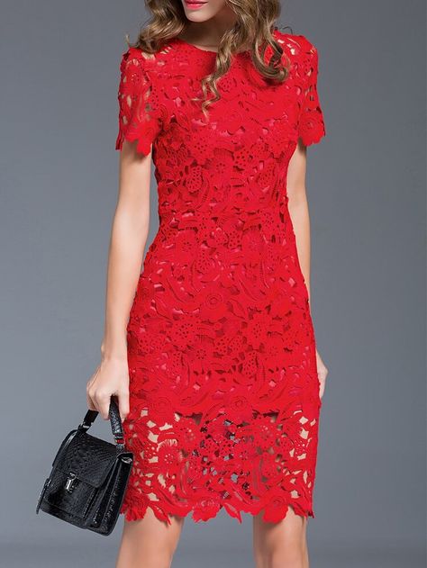 Lace Top Wedding Dress, Lace Dress Outfit, Red Lace Midi Dress, Women Lace Dress, Lace Dress Styles, Red Crochet, Lace Outfit, Short Lace Dress, Red Lace Dress