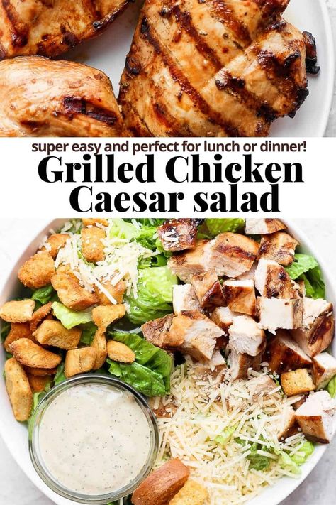 Salad With Baked Chicken, Bbq Chicken Caesar Salad, Easy Chicken For Salads, Caesar Salad Grilled Chicken, Chicken On Salad Recipes, Easy Chicken Ceasar Salad Recipe, Chicken Ceasar Salad Recipe Healthy, Chicken For Ceasar Salad Recipes, Best Chicken For Ceasar Salad