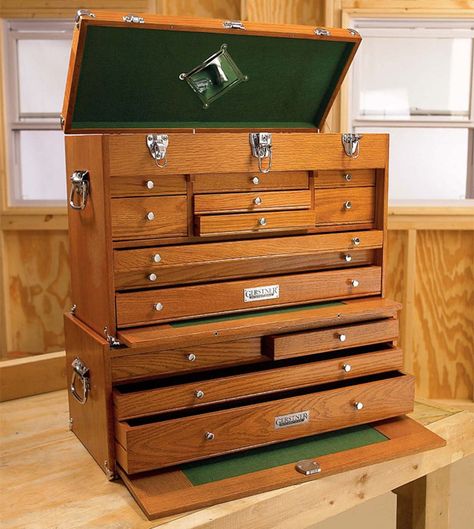 Keep Your Easy-to-Lose Garage Gear in a Cool, Wooden Tool Chest - Petrolicious Gerstner Tool Chest, Wood Tool Chest, Wood Tool Box, Chest Ideas, Tool Storage Cabinets, Wooden Tool Boxes, Machinist Tools, Woodworking Tools Storage, Luxury Wardrobe