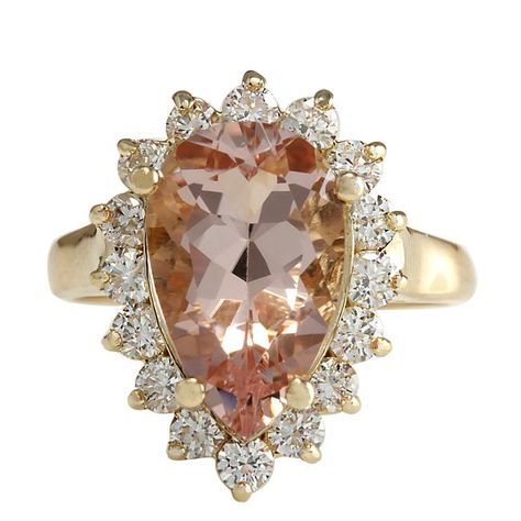 Fashion Strada 5.00 Carat Morganite 14k Yellow Gold Diamond Ring Listed By FashionStrada - Tradesy Peach Diamond, Pink Morganite Ring, Crystal Statement Earrings, Yellow Gold Cocktail Ring, Special Occasion Jewelry, Yellow Gold Diamond Ring, Fancy Earrings, Gold Cocktail, Pink Morganite