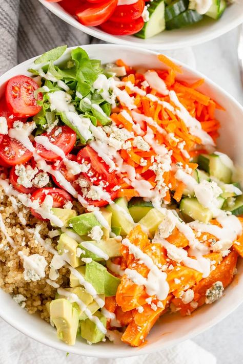 Buffalo Chicken Bowl, Buffalo Quinoa Bowl, Buffalo Chicken Quinoa Bowl, Buffalo Chicken Meal Prep Bowls, Buffalo Chicken Grain Bowl, Skinnytaste Recipes Buffalo Chicken Rice Bowl, Sailor Bailey Buffalo Chicken Bowls, Chicken Salad Grain Bowl Clean Food Crush, Buffalo Chicken Quinoa