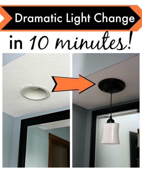 This cheap simple DIY lights kit will amaze you. You won't believe how easy it is to transform your canned lights to pendant lights in 10 minutes or less. Canned Lights, Canned Lighting, Lighting Updates, Diy Lights, Diy Pendant Light, Diy Light Fixtures, Kitchen Ceiling Lights, Kitchen Remodeling Projects, Home Upgrades